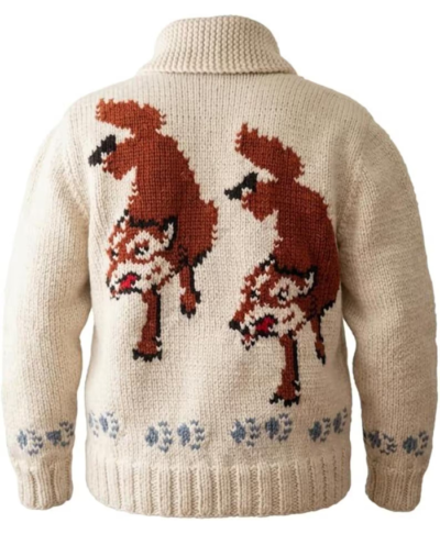 Vintage Hand Knit Wool Wolf Cardigan Jacket