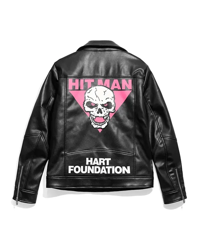 WWE Bret Hart Hitman Hart Foundation 1997 Black Biker Jacket