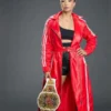 WWE NXT 2026 Kelani Jordan Red Leather Adidas Hooded Coat