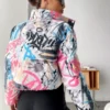 Womens Boxy Fit Puffer Graffiti Varsity Jacket