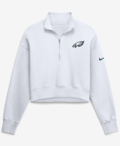Women’s Nike Philadelphia Eagles White Fleece Cropped Quarter-Zip Sweatshirt