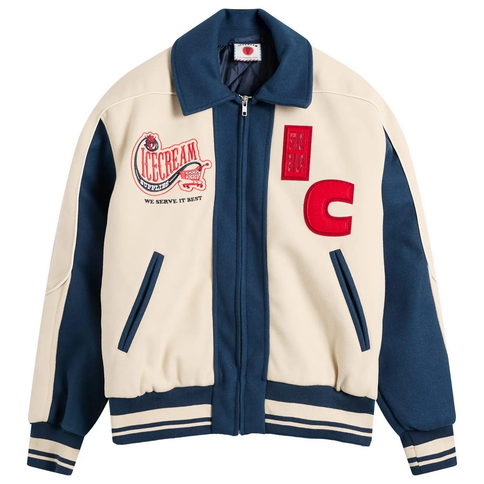 buy Icecream Checkout White And Blue Varsity Jacket
