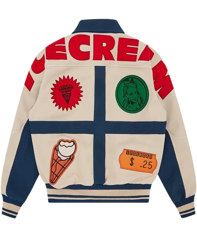 buy Icecream Checkout White And Blue Varsity Jacket