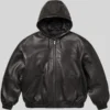 buy Supreme Studded Hooded Black Leather Jacket