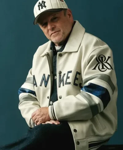 order now Jason Alexander New York Yankees White Leather Jacket