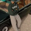 shop Kith for BMW Green Suede Zip-Up Coaches Jacket