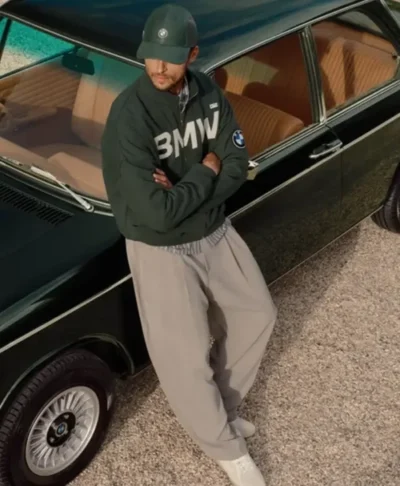 shop Kith for BMW Green Suede Zip-Up Coaches Jacket