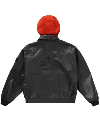 shop Supreme Stone Island Leather Bomber Jacket