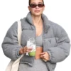 shop now Hailey Bieber Grey Puffer Jacket