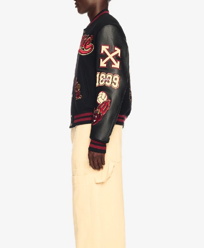 AC Milan Off White Black Varsity Jacket