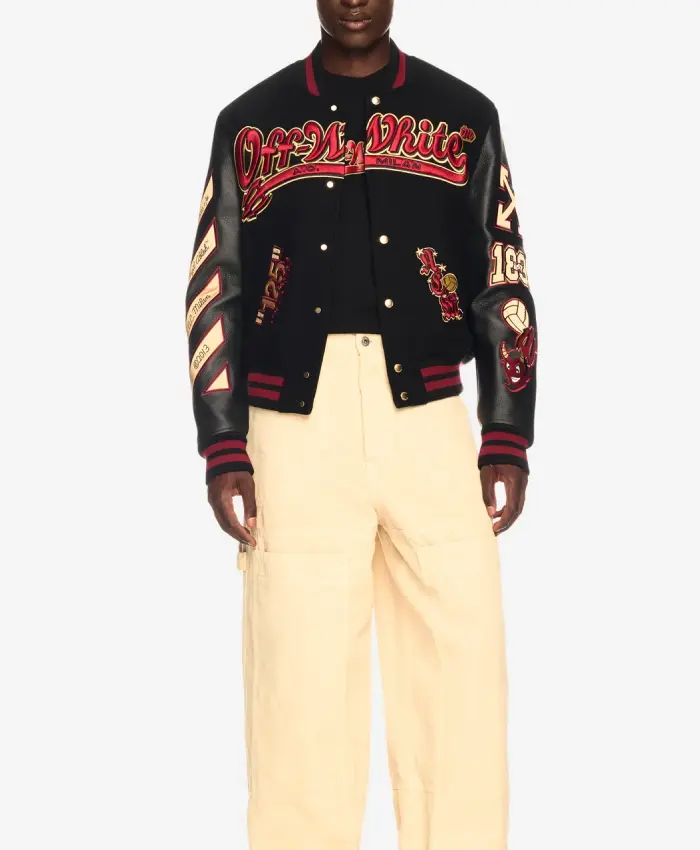 AC Milan Off White Black Varsity Jacket