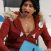 Adults S02 Amita Rao Red Star Print Fur Hooded Jacket