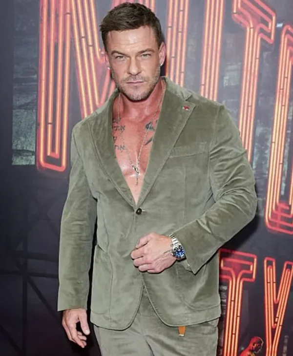Alan Ritchson Motor City NY Premiere 2026 Olive Corduroy Suit