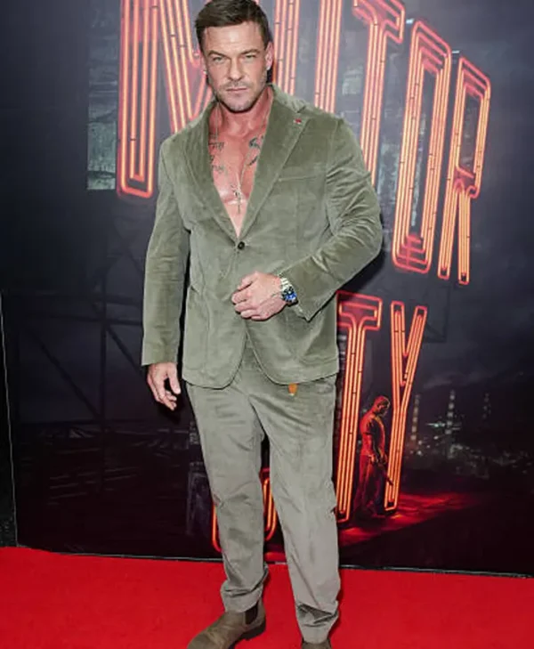Alan Ritchson Motor City NY Premiere 2026 Olive Corduroy Suit