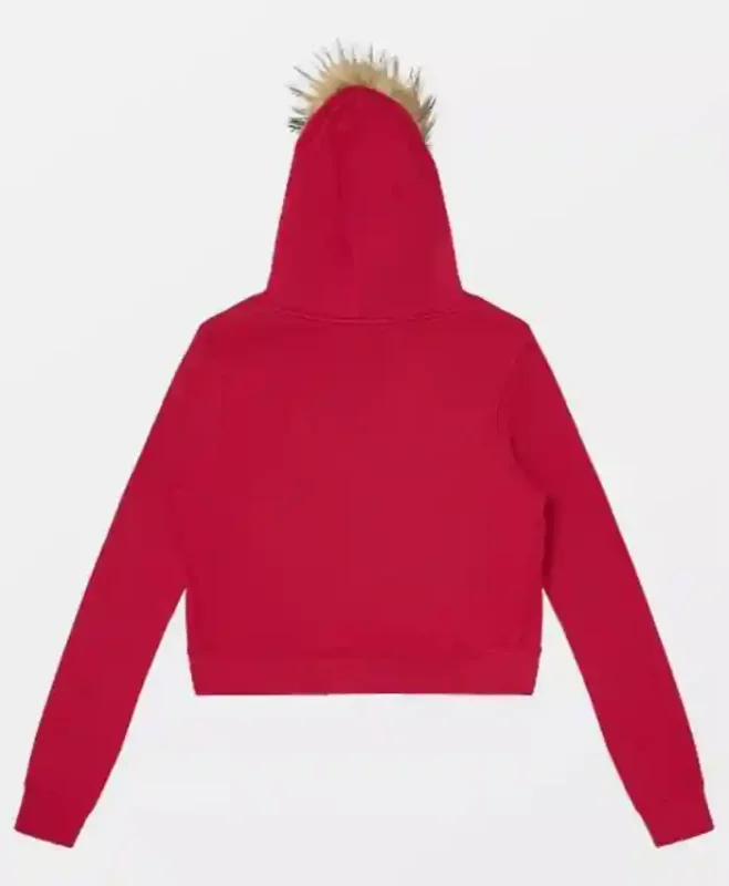 Amita Rao Red Star Print Fur Hooded Jacket