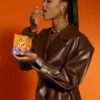 Angel Reese Reeses Peanut Butter Brown Leather Jacket