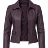 Anna Pigeon S01 Tracy Spiridakos Burgundy Leather Jacket