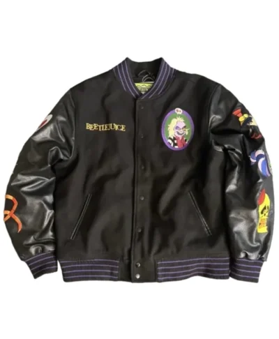 Beetlejuice Embroidery Black Letterman Varsity Jacket