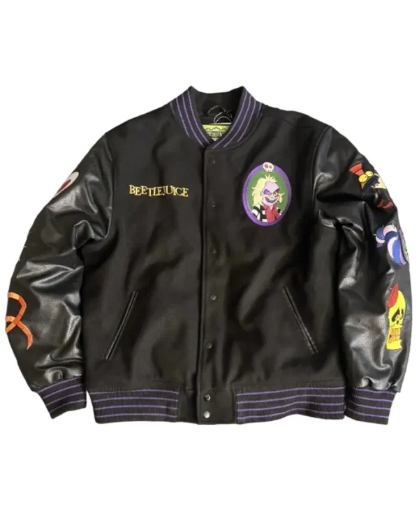 Beetlejuice Embroidery Black Letterman Varsity Jacket