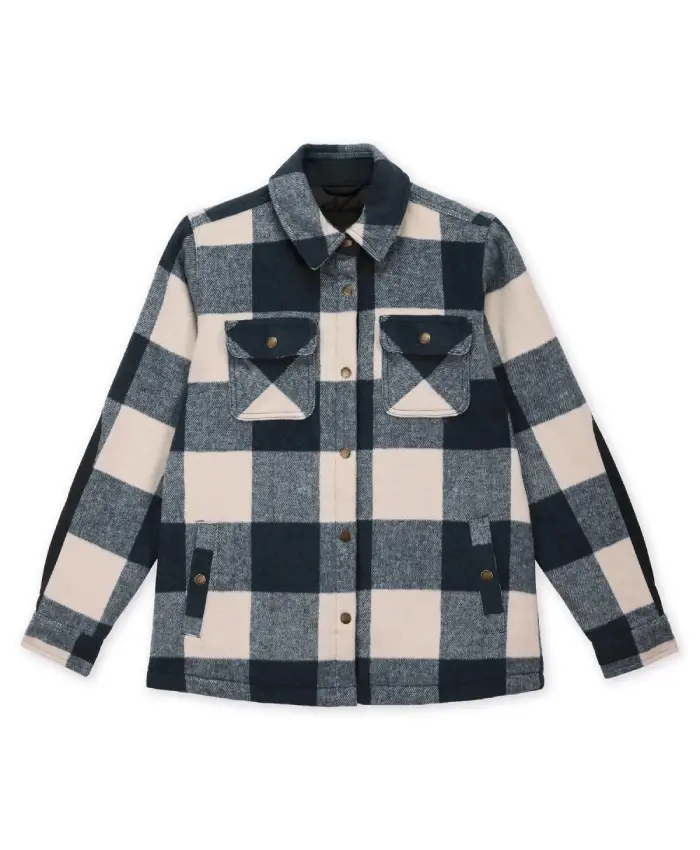Beige and Turquoise Checkered Wool Coat