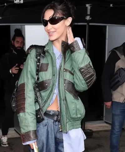 Bella Hadid The Balenciaga Show Leather Jacket