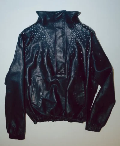 Bespoke Blue Leather Anorak Diamond Jacket
