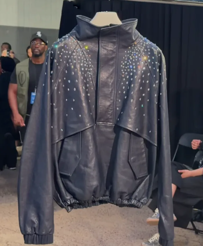 Bespoke Blue Leather Anorak Diamond Jacket