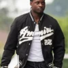 Bijan Robinson Amiri Distressed-Logo Shrunken Bomber Jacket