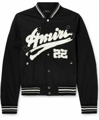Bijan Robinson Amiri Distressed Logo Wool Bomber Coat