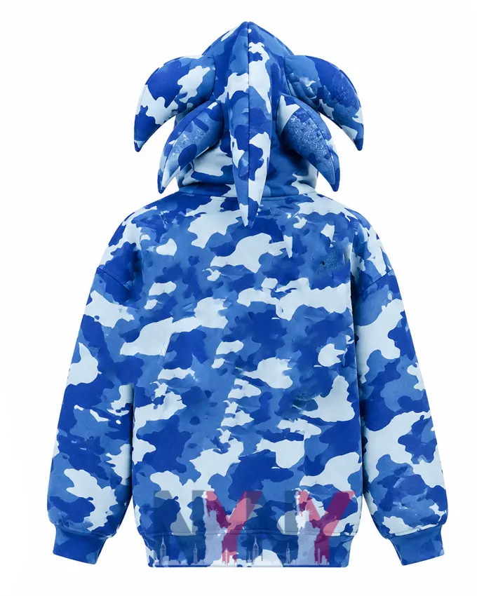 Blue Camo Sonic Inspired Zipper Hoodie Outerwear