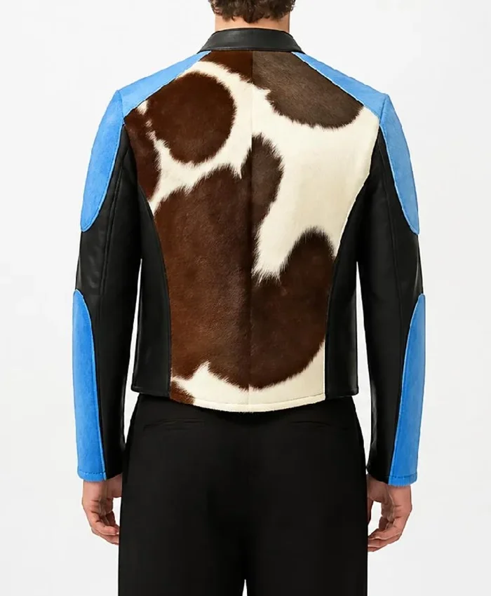 Blue Dyed Calf Hair Real Leather Jacket