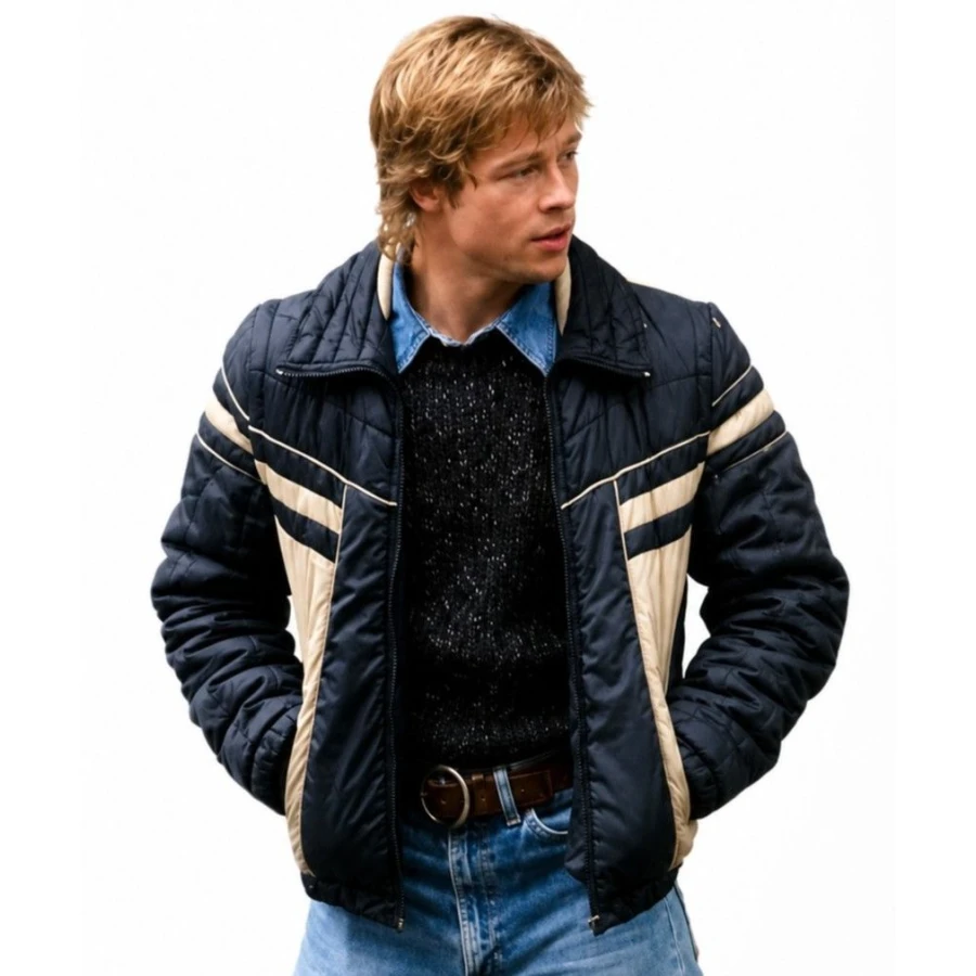Brad Pitt Black and Cream Puffer Jacket