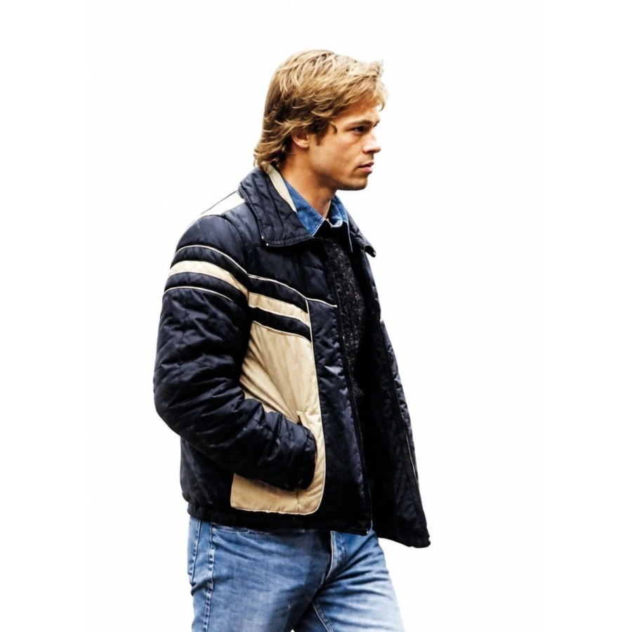 Brad Pitt Black and Cream Puffer Jacket - Image 4