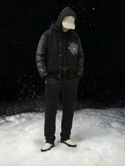 Brocade Gothic Leather Sleeve Varsity Jacket