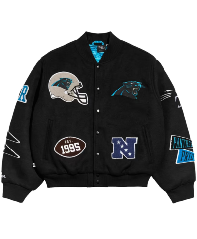 Carolina Panthers Chalk Line Black Pennant Varsity Jacket