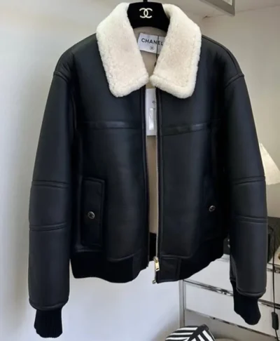 Chanel FW27 Shearling Collar Leather Jacket