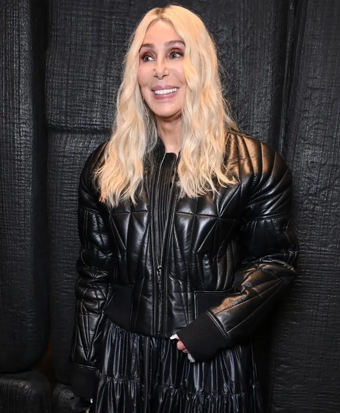 Cher NYFW Event Black Leather Jacket