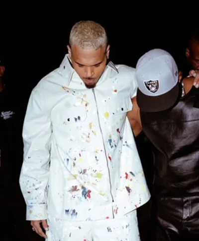 Chris Brown Paint Embroidered White Jacket
