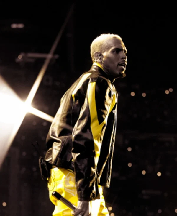 Chris Brown R&B Tour 2026 Black and Yellow Leather Jacket