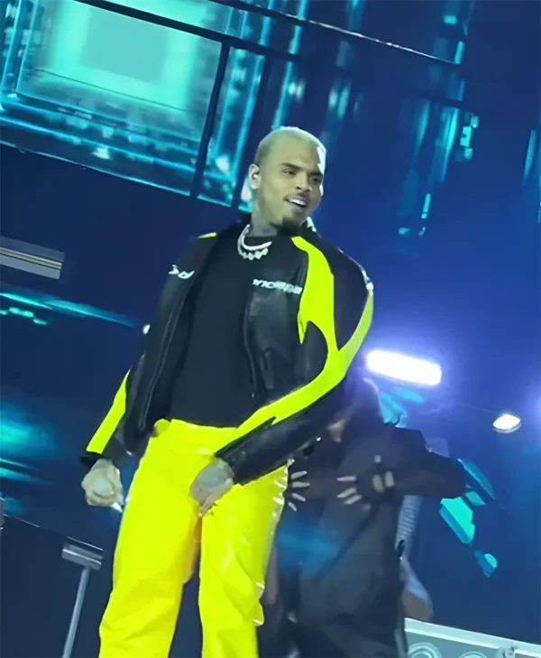 Chris Brown R&B Tour 2026 Black and Yellow Leather Jacket