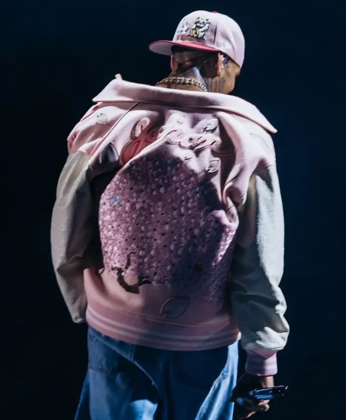 Chris Brown R&B Tour Pink Varsity Jacket