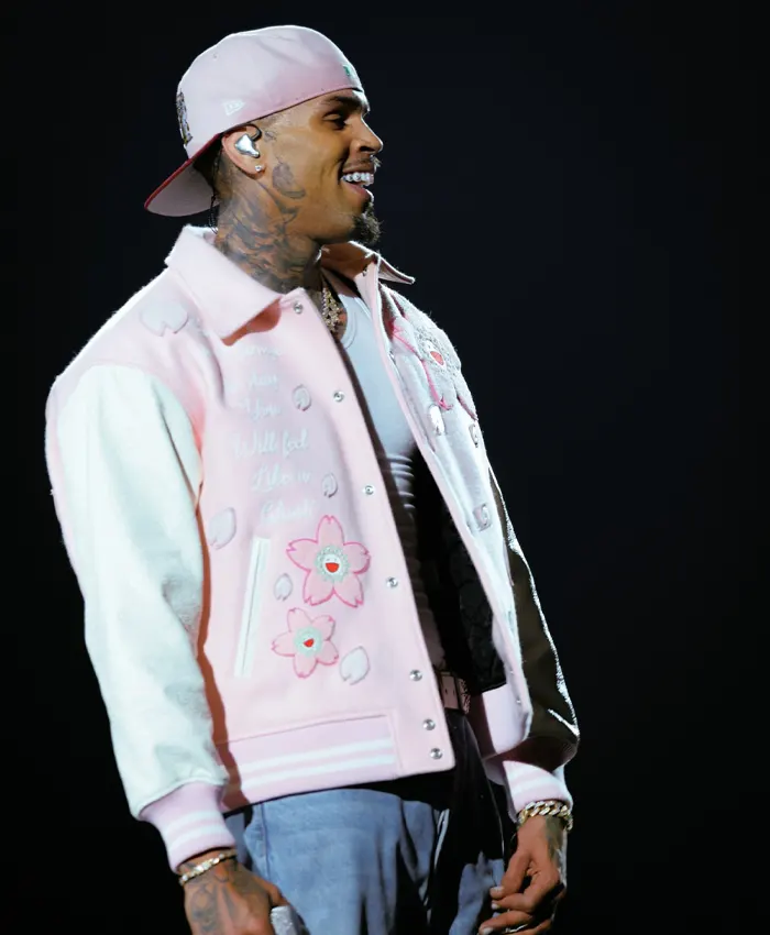 Chris Brown R&B Tour Pink Varsity Jacket