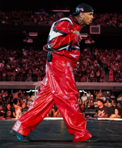 Chris Brown Red Leather Tracksuit Jacket