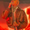 Chris Brown Studded Brown Leather Jacket