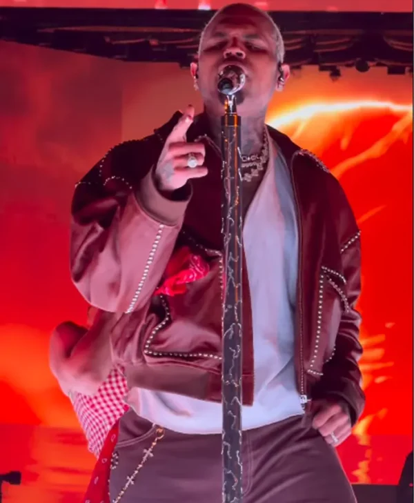 Chris Brown Studded Brown Leather Jacket