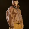 Chris Brown Utility Leather Bomber Jacket