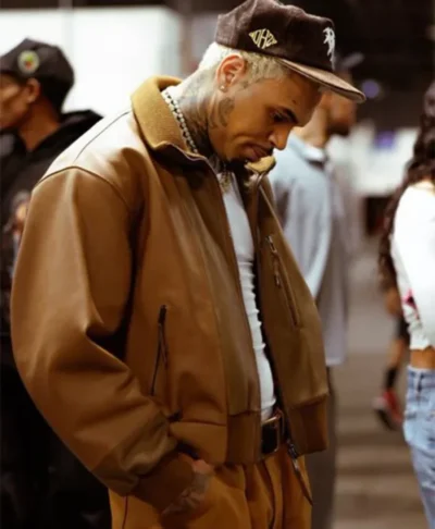 Chris Brown Utility Leather Bomber Jacket