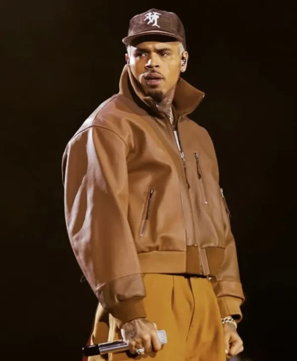 Chris Brown Utility Leather Bomber Jacket