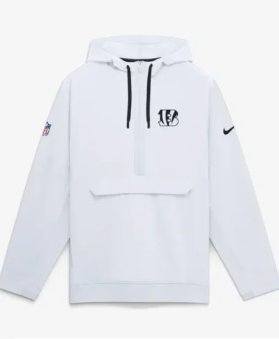 Cincinnati Bengals Nike Sideline Anorak Half Zip Hooded White Jacket