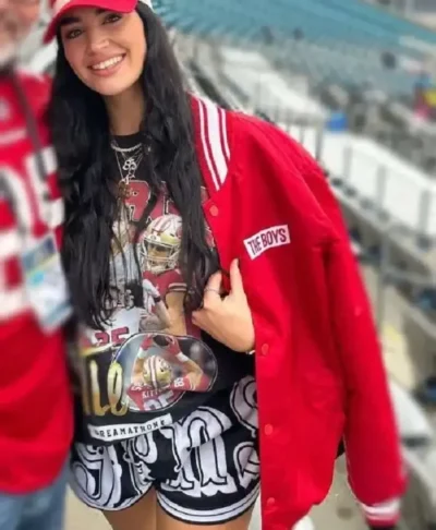 Claire Kittle The Boys Red Bomber Jacket